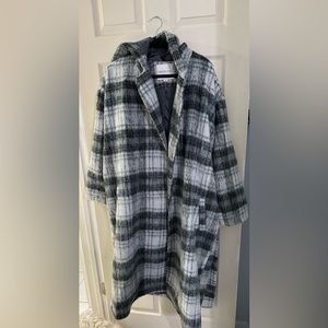 AMERICAN EAGLE OPEN HOODED PLAID COAT SIZE L